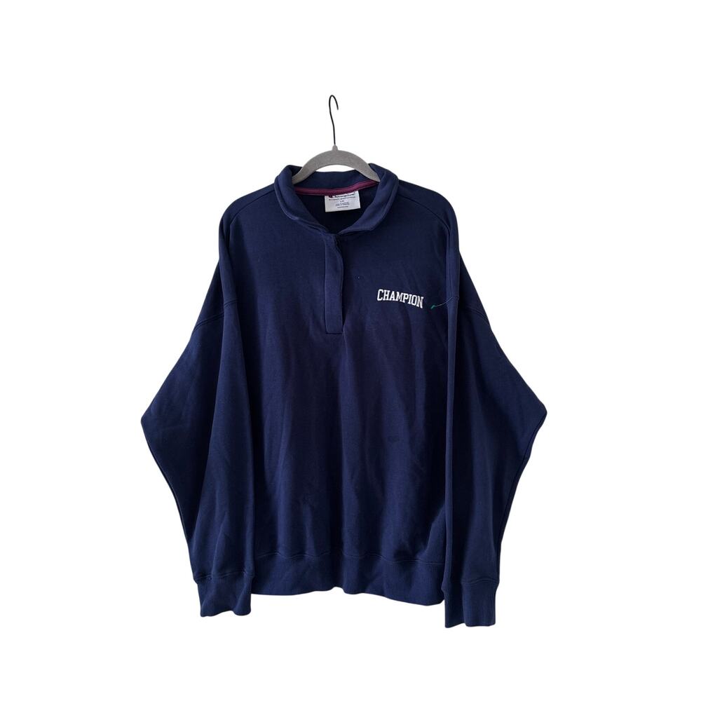 Champion Navy Blue Pullover Button Down Shirt L - Picture 2 of 8